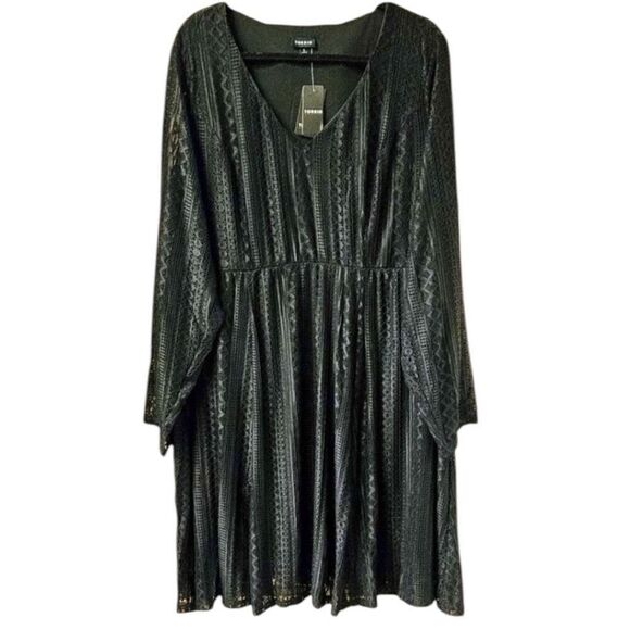 Torrid Black At The Knee Geo Lace V-Neck Skater Dress NWT - Picture 10 of 11